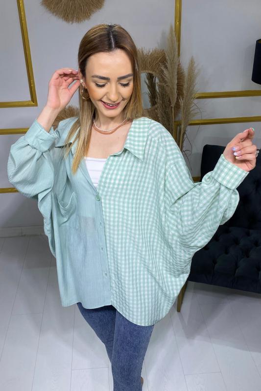 Mint%20Ekose%20Oversize%20Gömlek