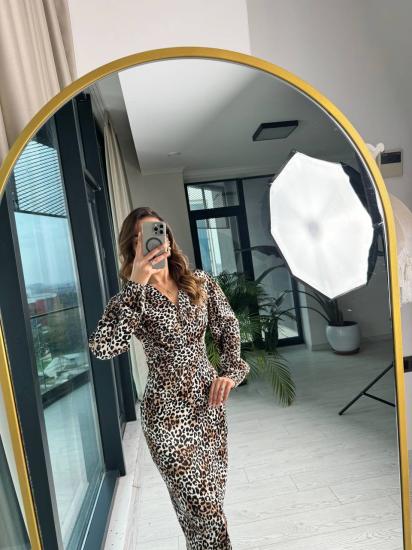 Zara Model Leopar Desen Tok Saten Kumaş Elbise