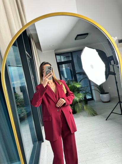 Bordo Premium Seri ithal ipekli Krep Kumaş Astarlı Blazer Ceket