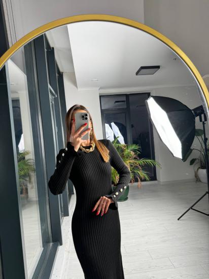 Siyah inci Detaylı Lüks Kalite Triko Elbise