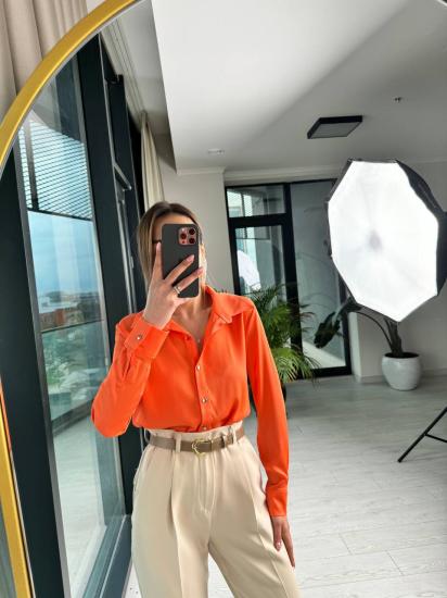 Tasarım Orange Sırtı Taş Bağlama Detaylı Lüks Saten Bluz