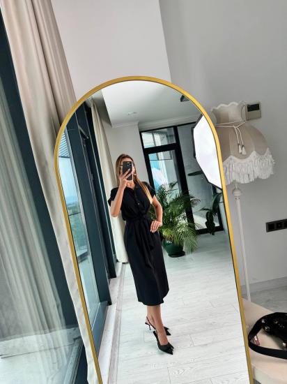 Siyah Zara Model Bel Kuşaklı Keten Aerobin Kumaş Gömlek Elbise